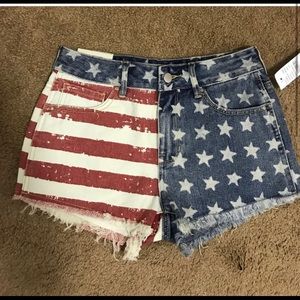 Denim American Flag Shorts Red White Blue